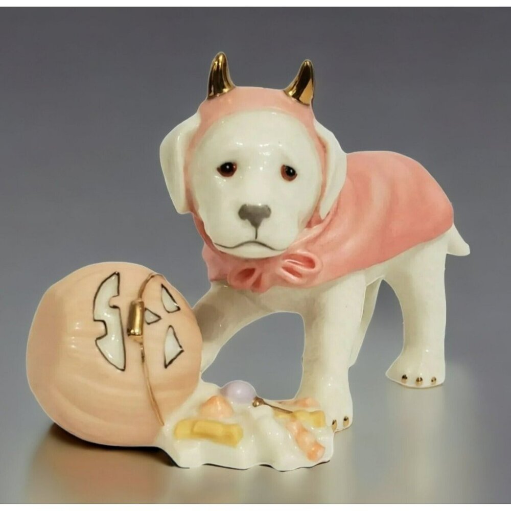 Lenox Puppy Sweet Little Devil Labrador Halloween Dog Pumpkin 24k Gold Accents